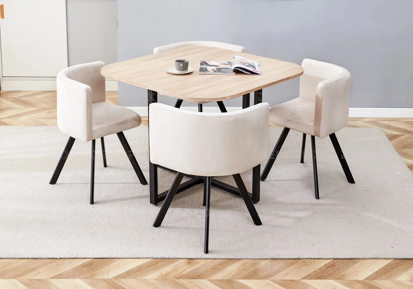 Ensemble table chêne et 4 chaises beige SPACE New Design