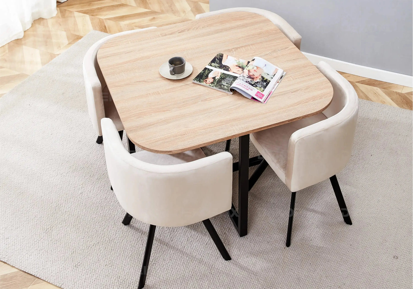 Ensemble table chêne et 4 chaises beige SPACE New Design