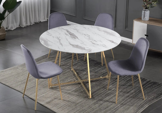 Ensemble table et chaises dorées velours anthracite GINA New Design