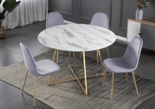 Ensemble table et chaises dorées velours gris GINA New Design