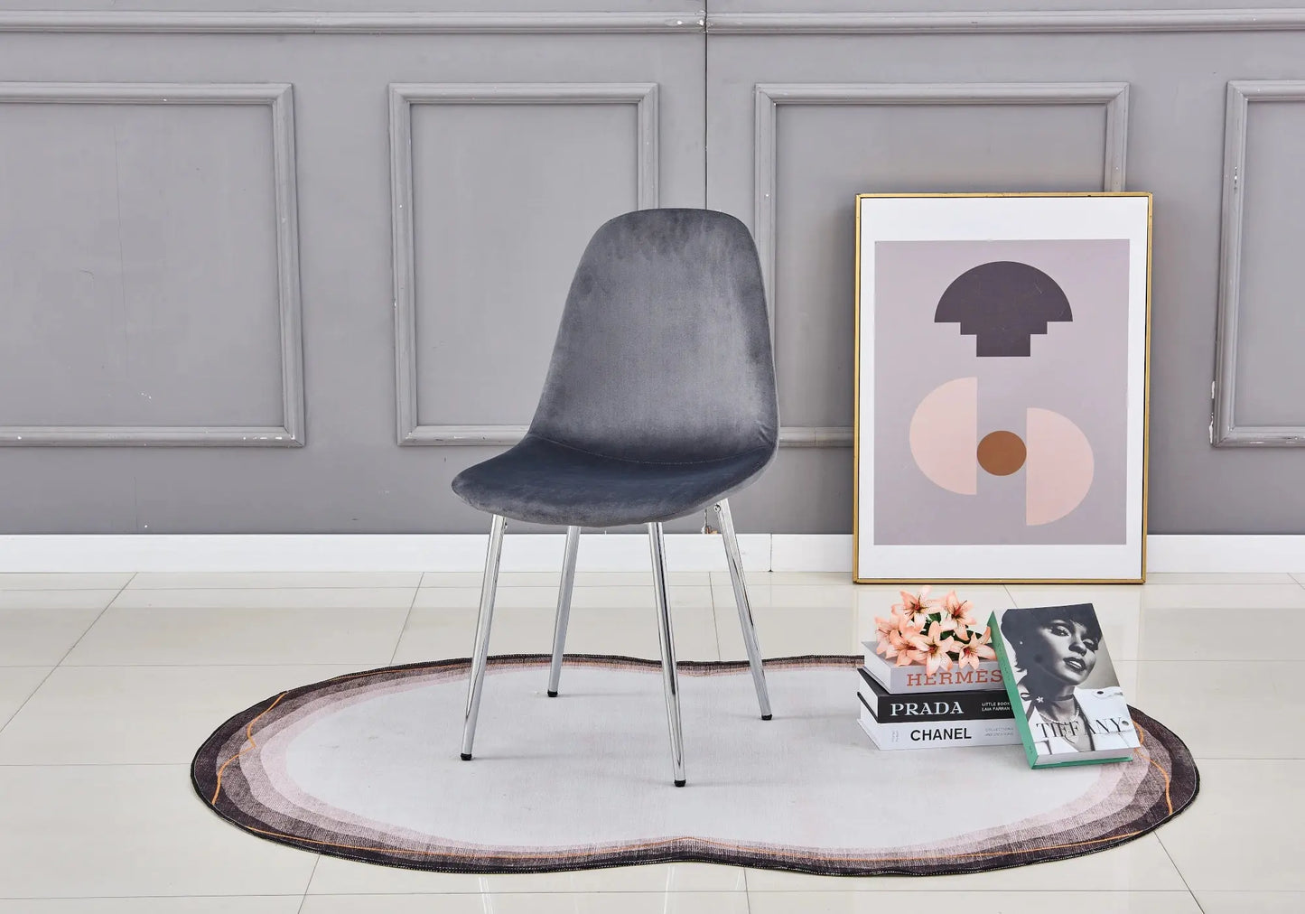 Ensemble table et chaises velours anthracite GINA New Design