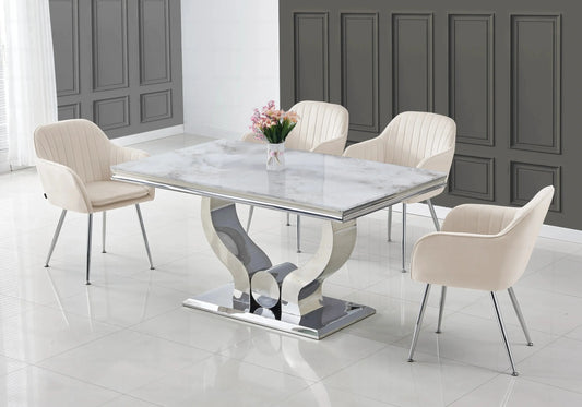 Ensemble table marbre beige et chaises beige NEA New Design