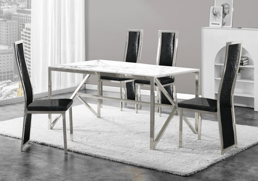 Chaise argentée croco noir baroque – Dia x6