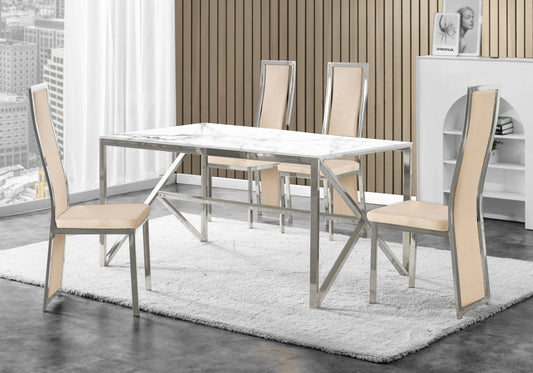 Chaise argentée velours beige design – Dia x6