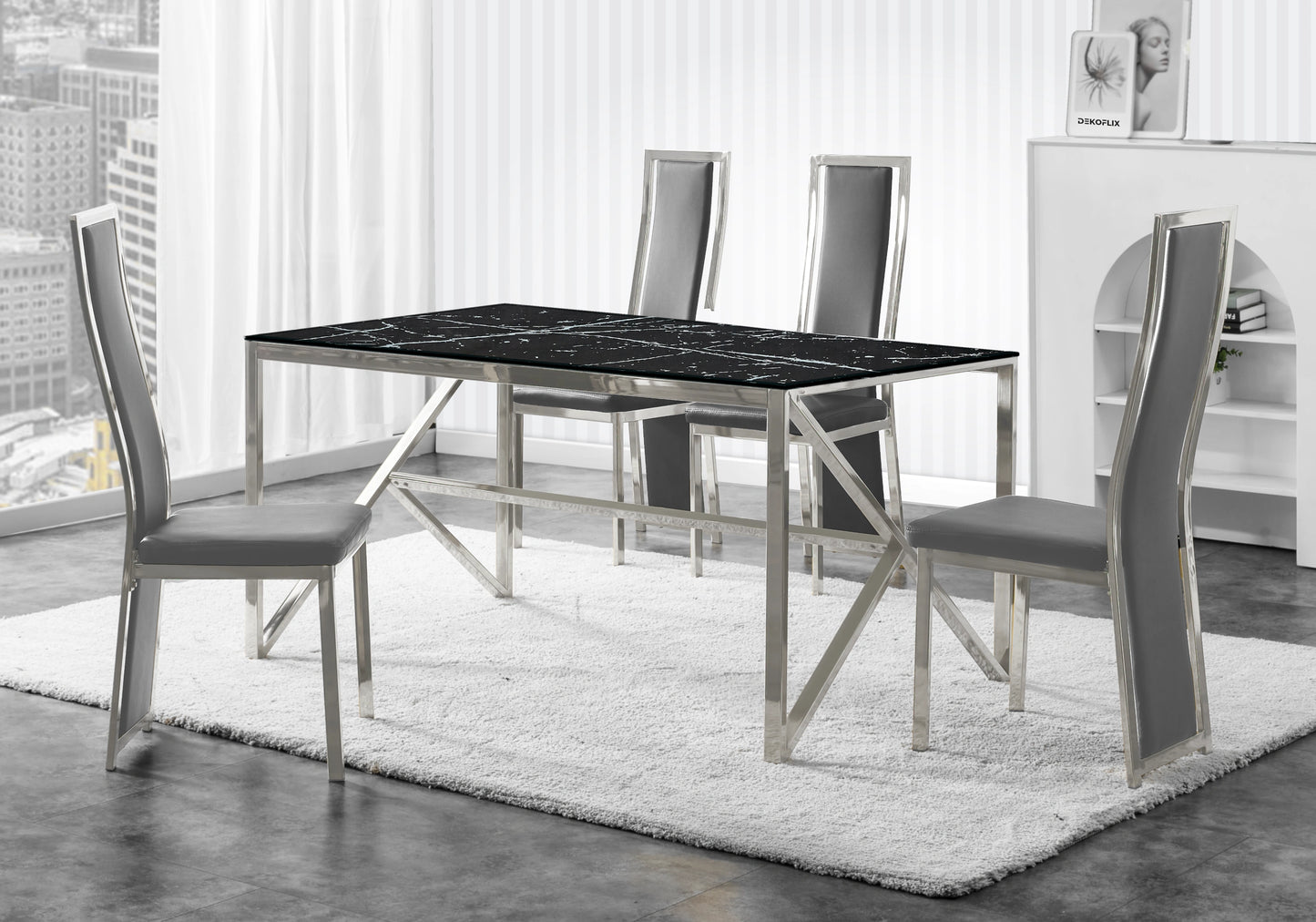 Chaise argentée simili gris moderne – Dia x6