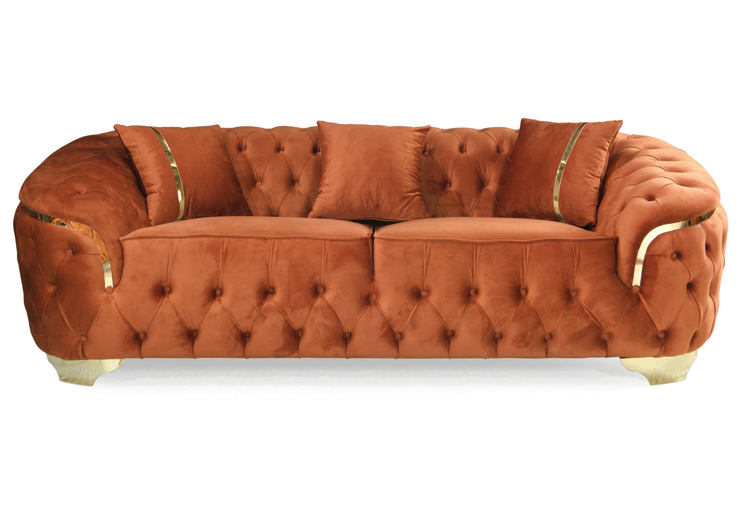 Ensemble Canapé Turc 3+2+1 Capitonné Chesterfield Doré - LOTUS - DEKOFLIX