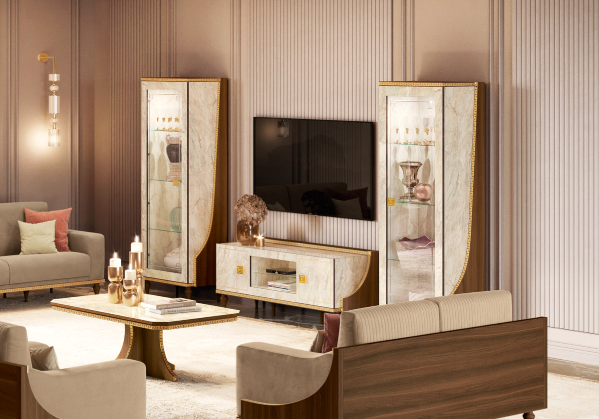 Vitrine 1 porte marbre noyer et or 24K - Romantica