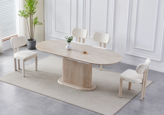Table à manger extensible ovale travertin – Inaya