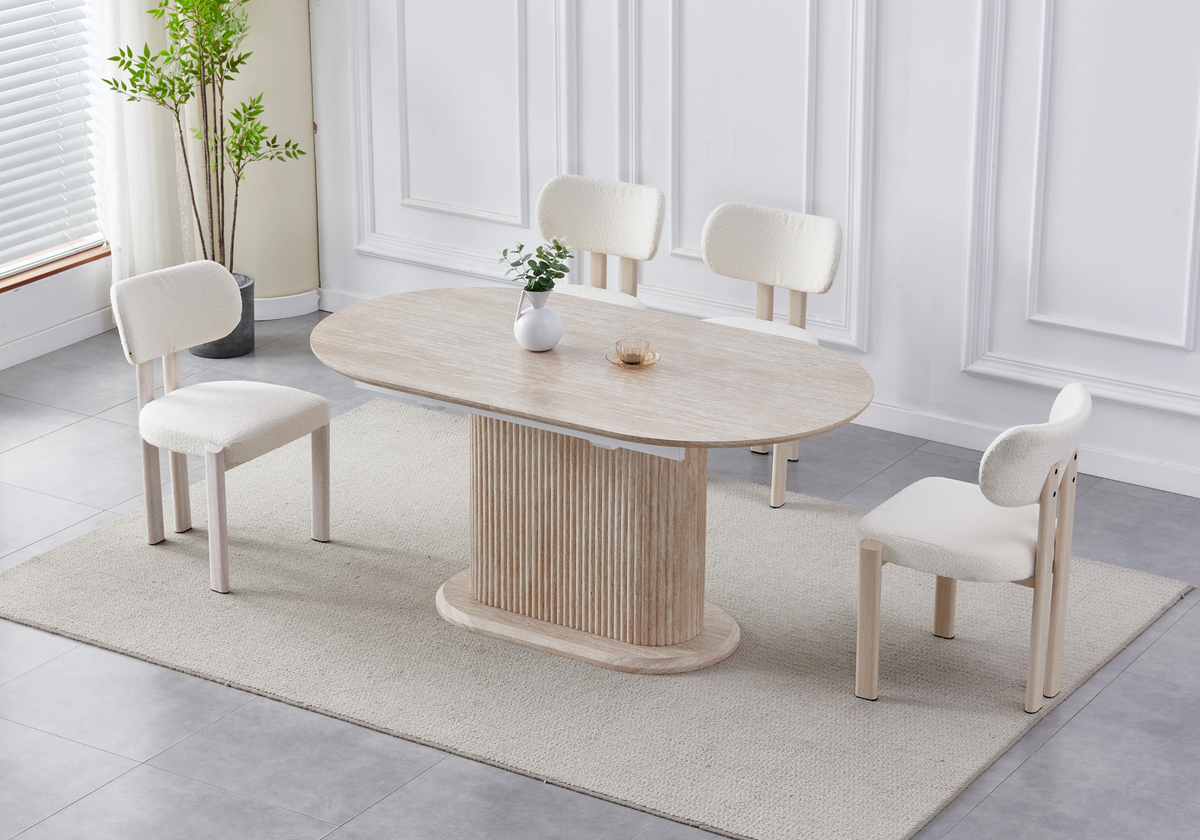 Table à manger extensible ovale travertin - Inaya