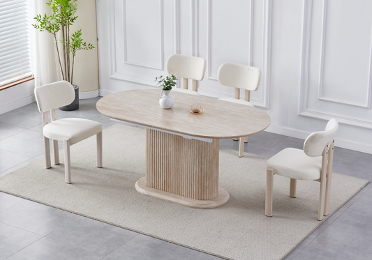 Ensemble table extensible travertin et 4 chaises – Inaya
