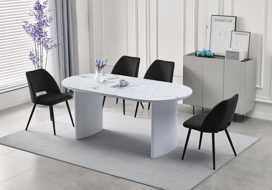 Table à manger ovale marbre beige cannelé – Kara