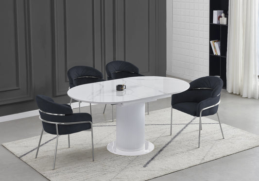 Ensemble table ronde marbre blanc et chaises noires – LEON