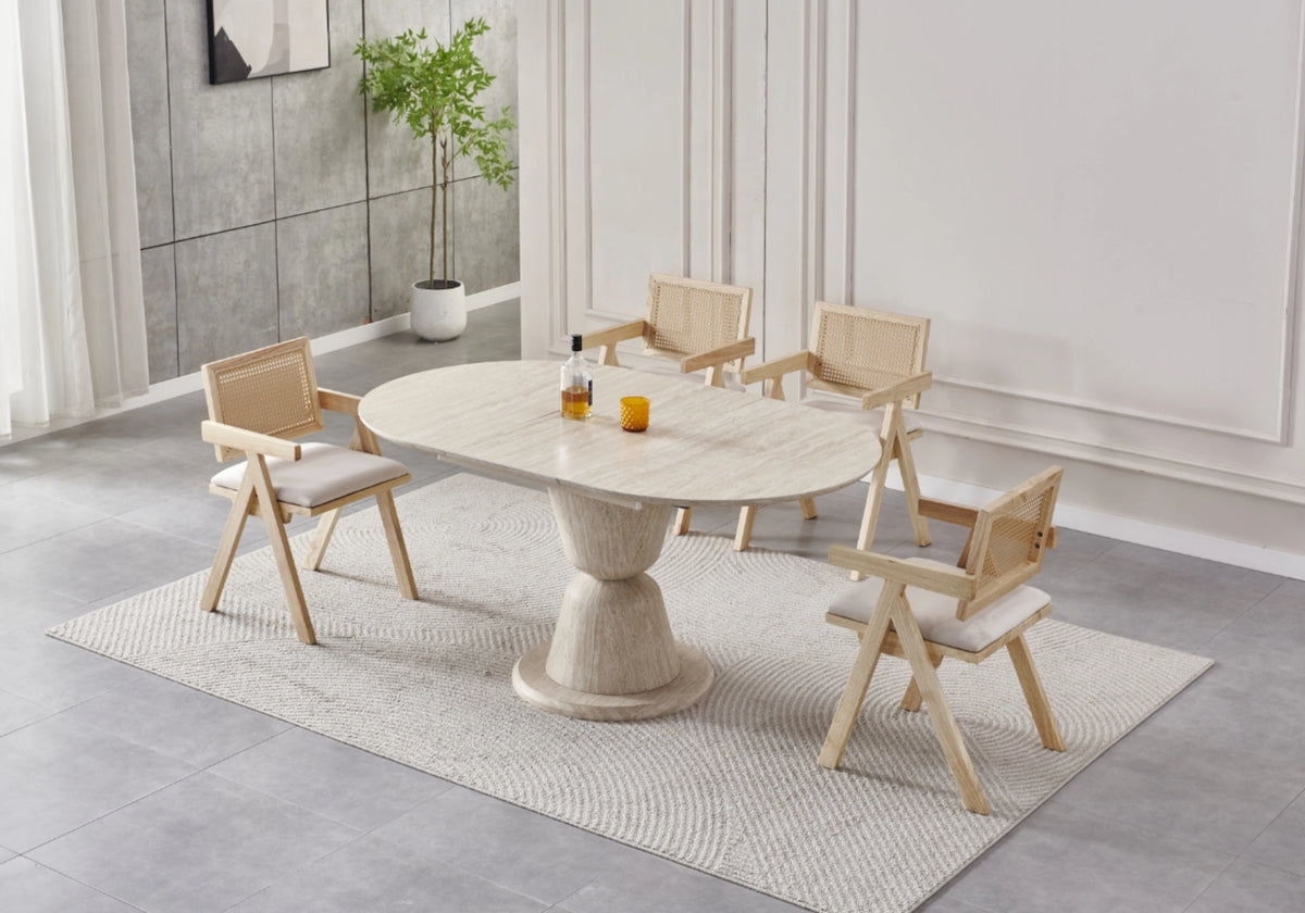 Table à manger ronde extensible céramique travertin - Pietra