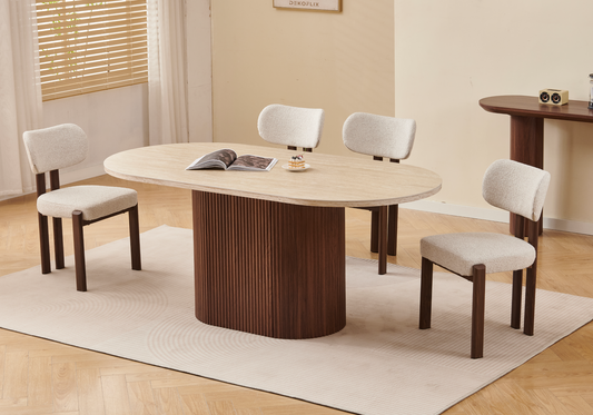 Table à manger ovale travertin noyer Japandi – Akira