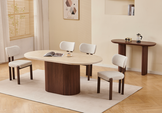 Ensemble table travertin noyer et 4 chaises – Akira