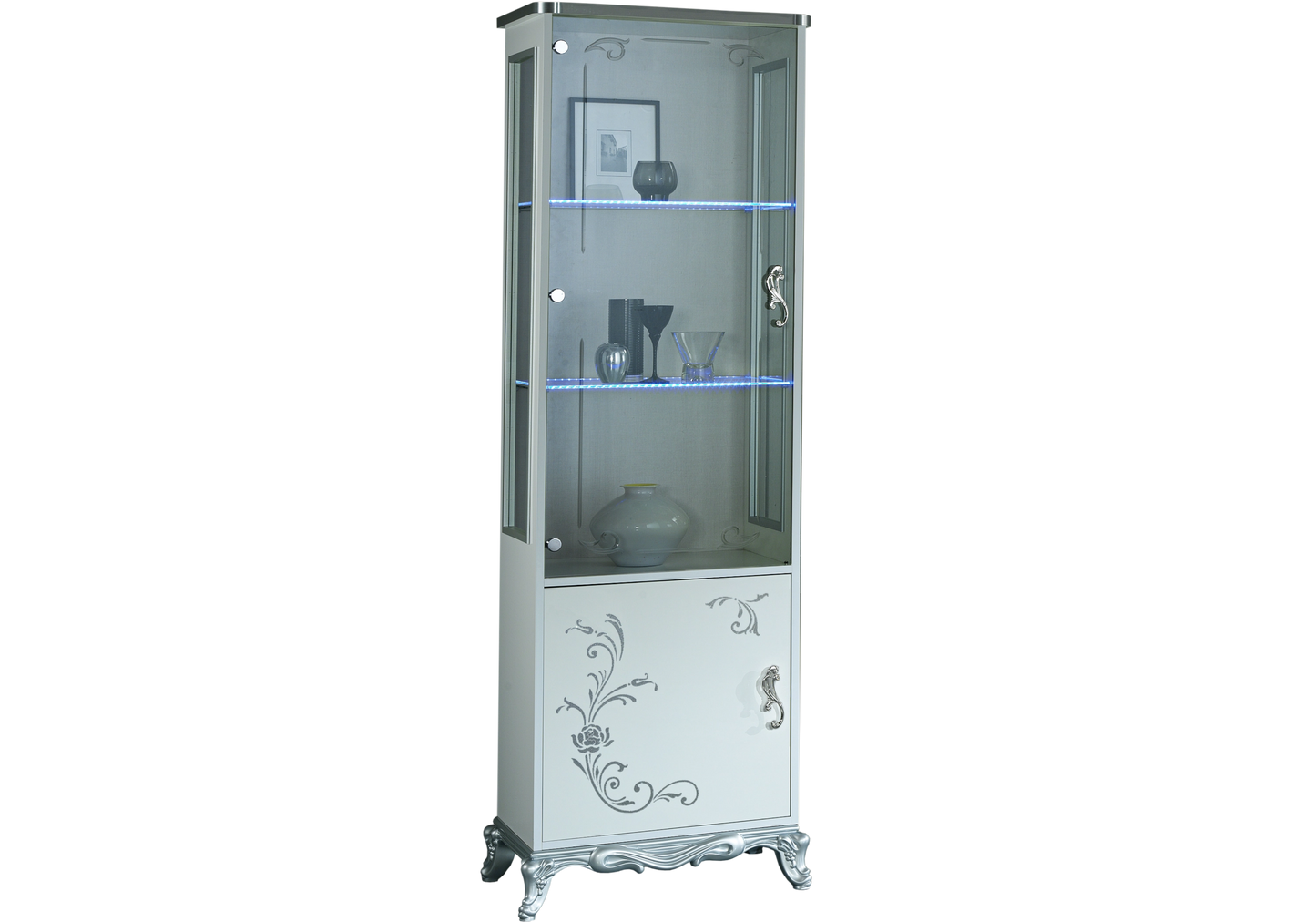 Ensemble meuble TV baroque blanc argent - LENA