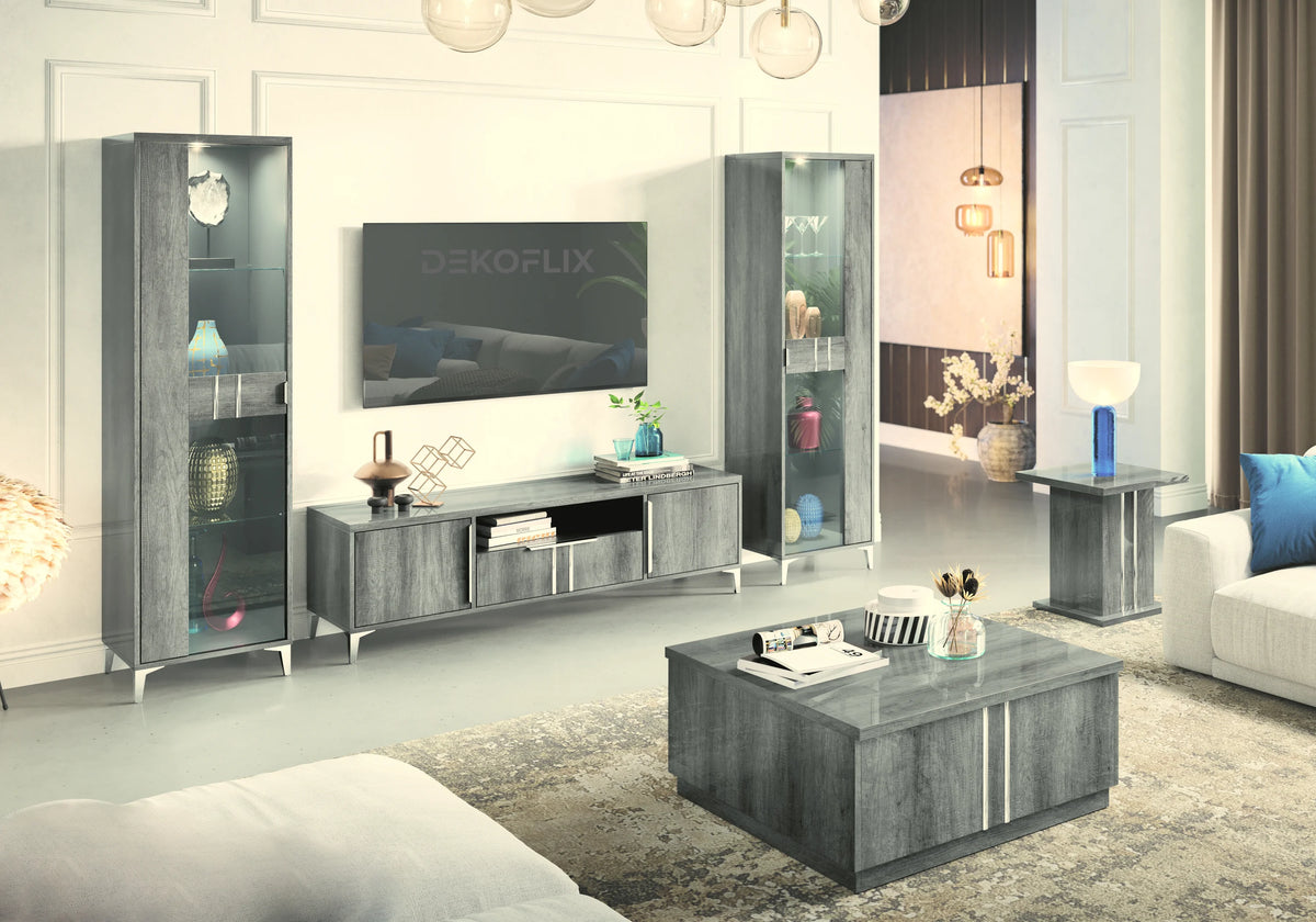 Ensemble meuble de salon design bois gris foncé - LUNA