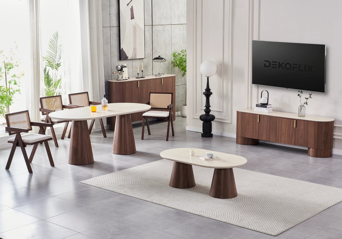 Table basse ovale noyer travertin - Monza