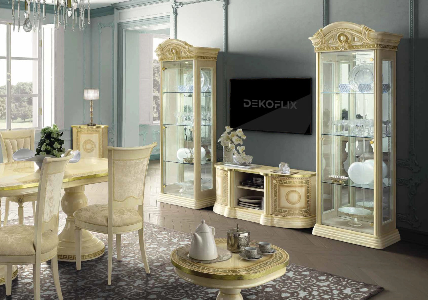 Espace TV baroque ivoire et or versace – IMPERIA