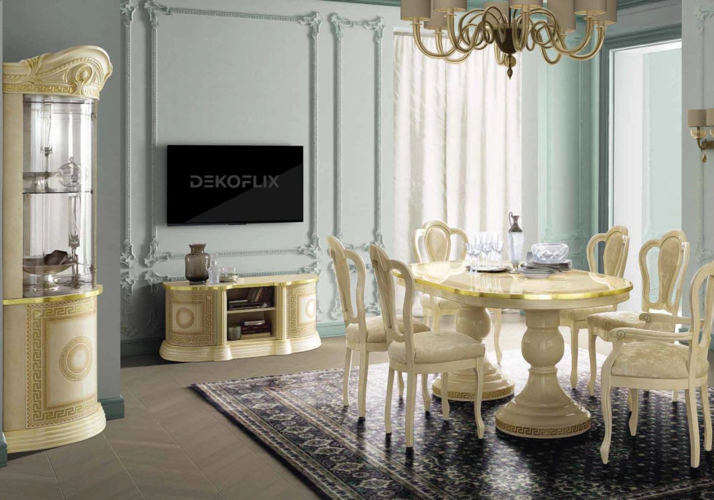 Espace TV baroque ivoire et or versace – IMPERIA