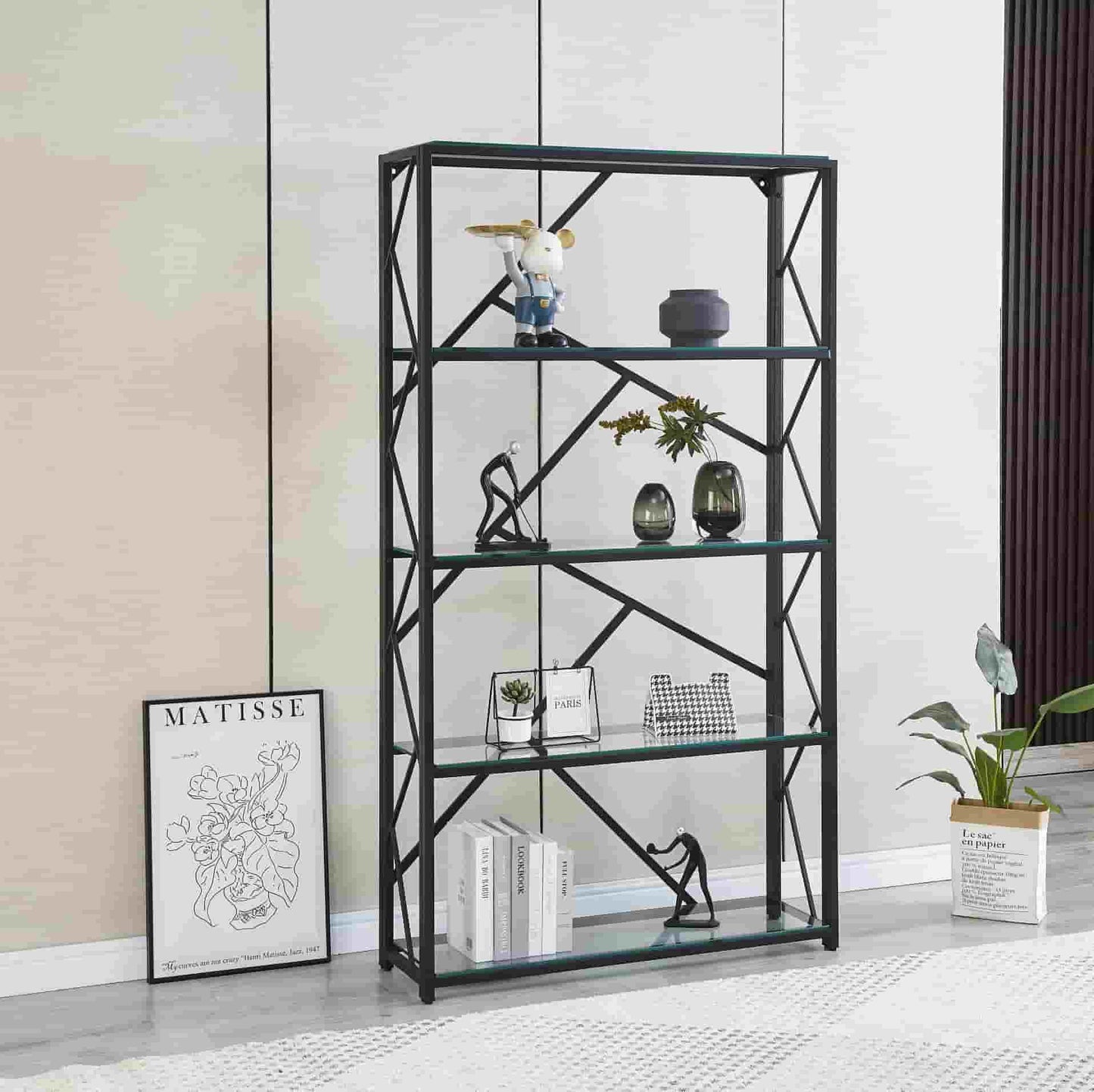 Étagère bibliothèque noir en verre ILÉA - DEKOFLIX