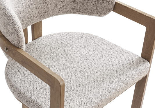 Fauteuil de table bouclé beige bois clair – Lyra x2