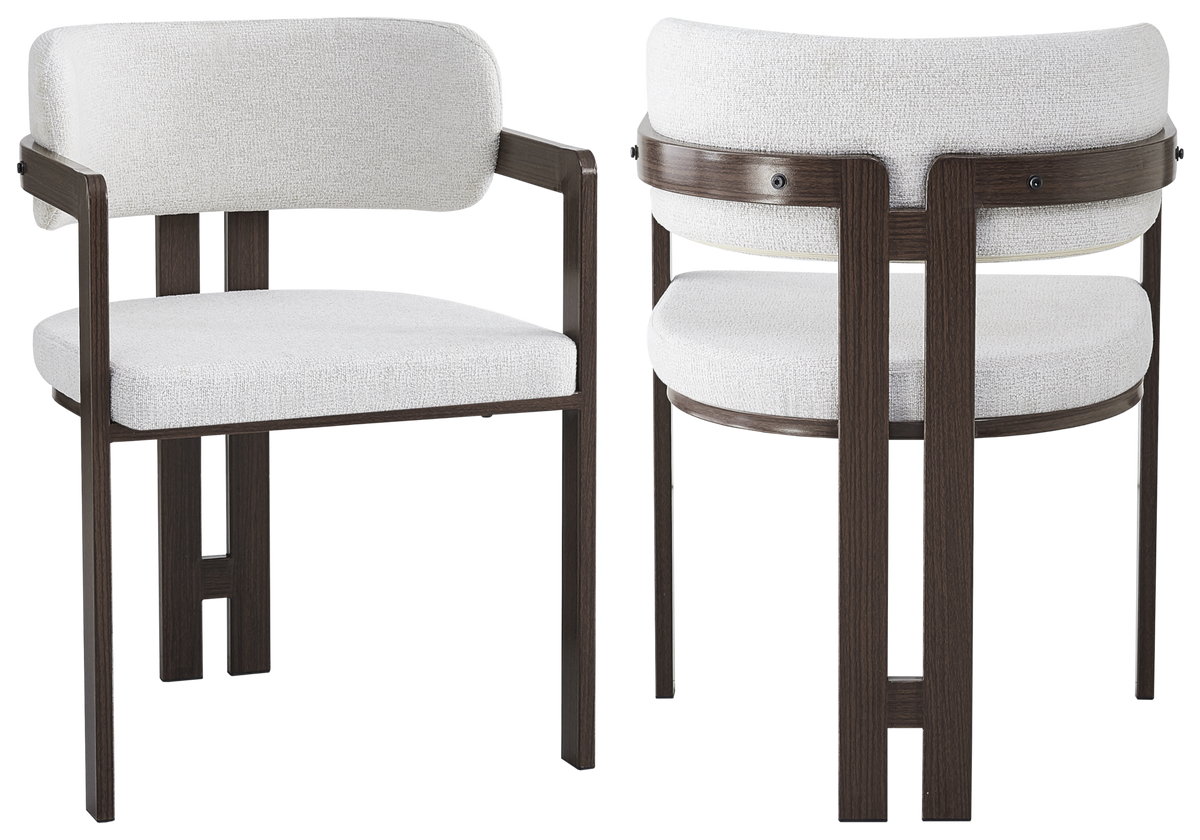 Fauteuil de table bouclé beige bois noyer - Lyra x2