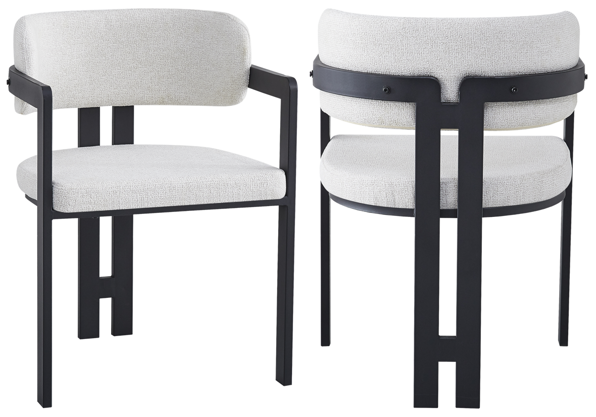 Fauteuil de table bouclé beige pieds noirs - Lyra x2
