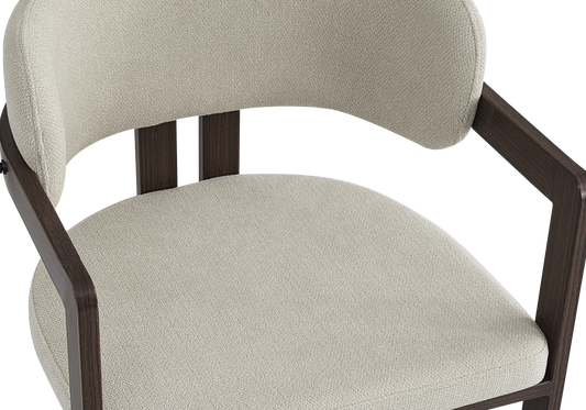 Fauteuil de table bouclé sable bois noyer – Lyra x2