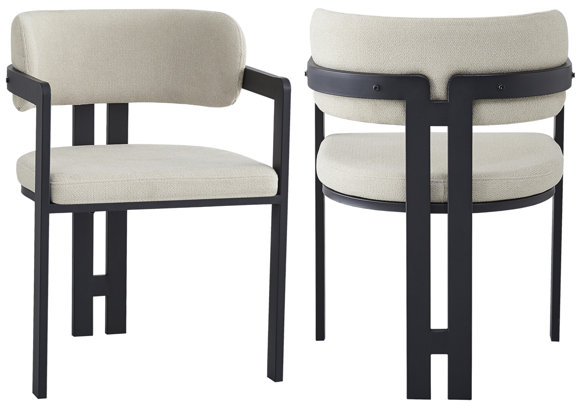 Fauteuil de table bouclé sable pieds noirs - Lyra x2