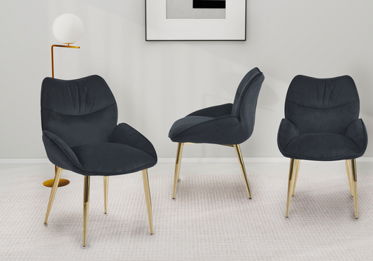 Fauteuil de table velours anthracite pieds dorés - Lyon x2
