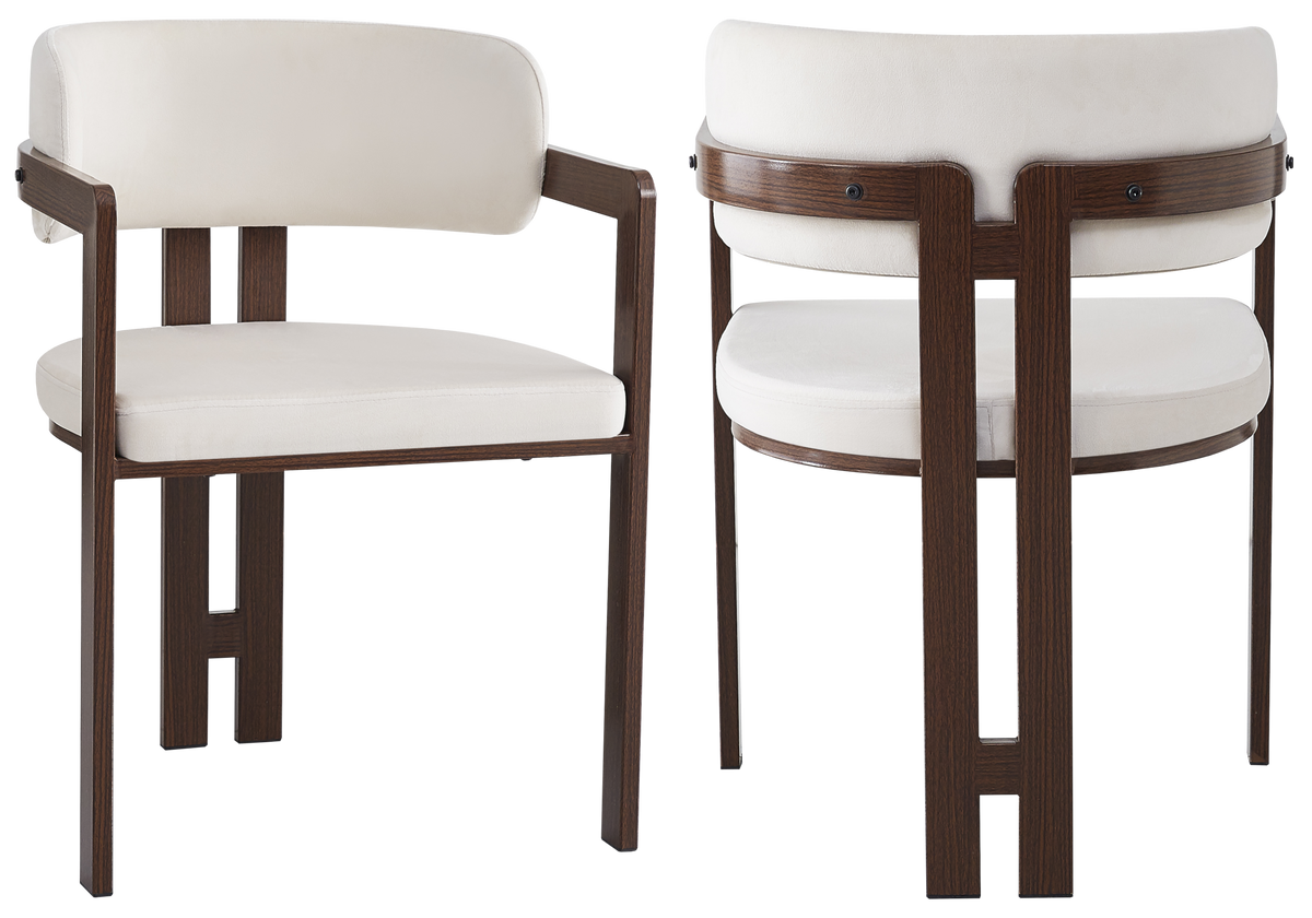 Fauteuil de table velours beige bois noyer - Lyra x2