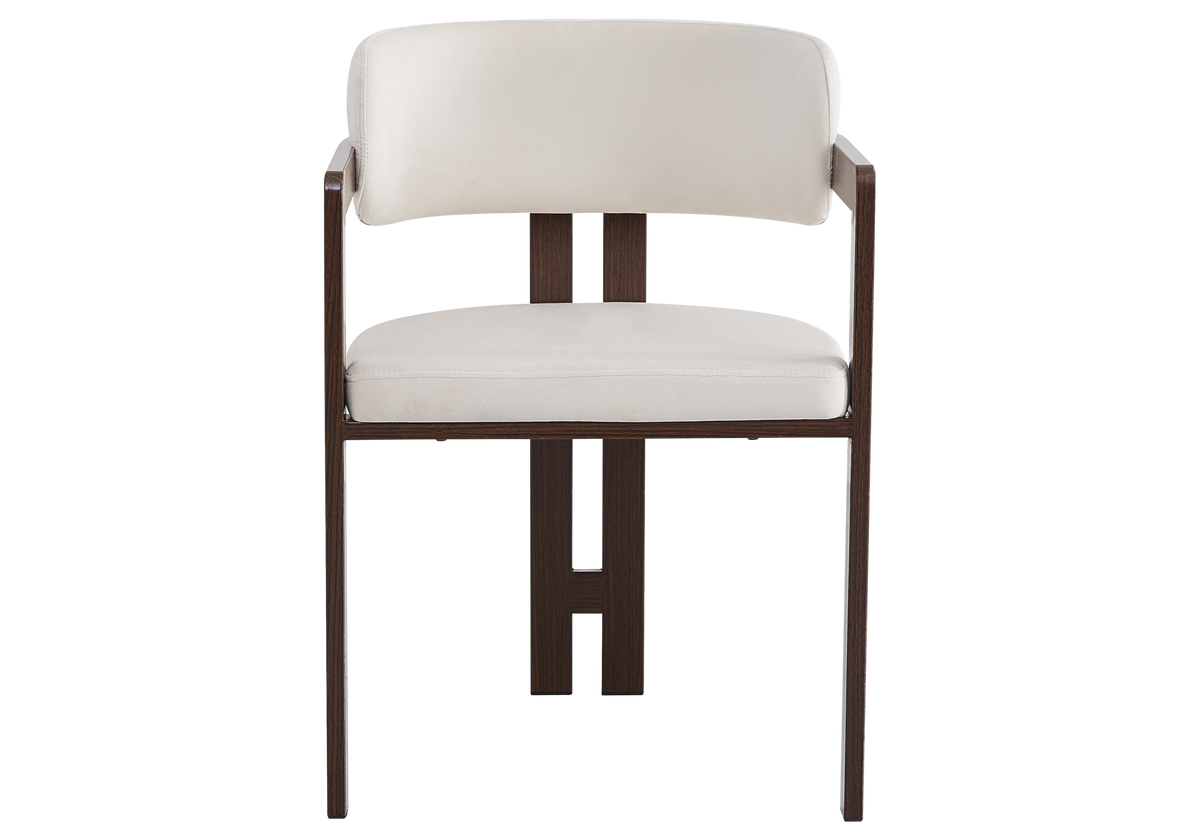 Fauteuil de table velours beige bois noyer - Lyra x2