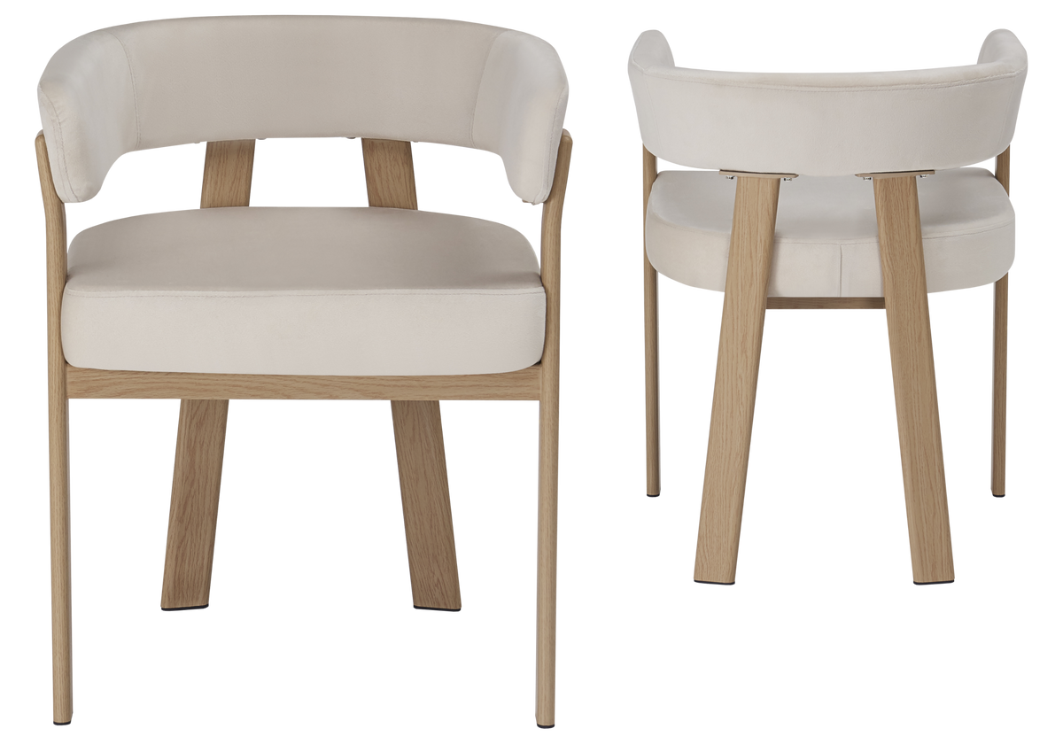 Fauteuil de table velours beige chêne - Mura x4