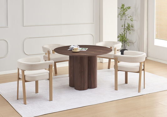 Fauteuil de table velours beige chêne - Mura x4