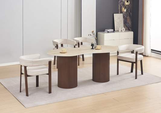 Fauteuil de table velours beige noyer – Mura x4