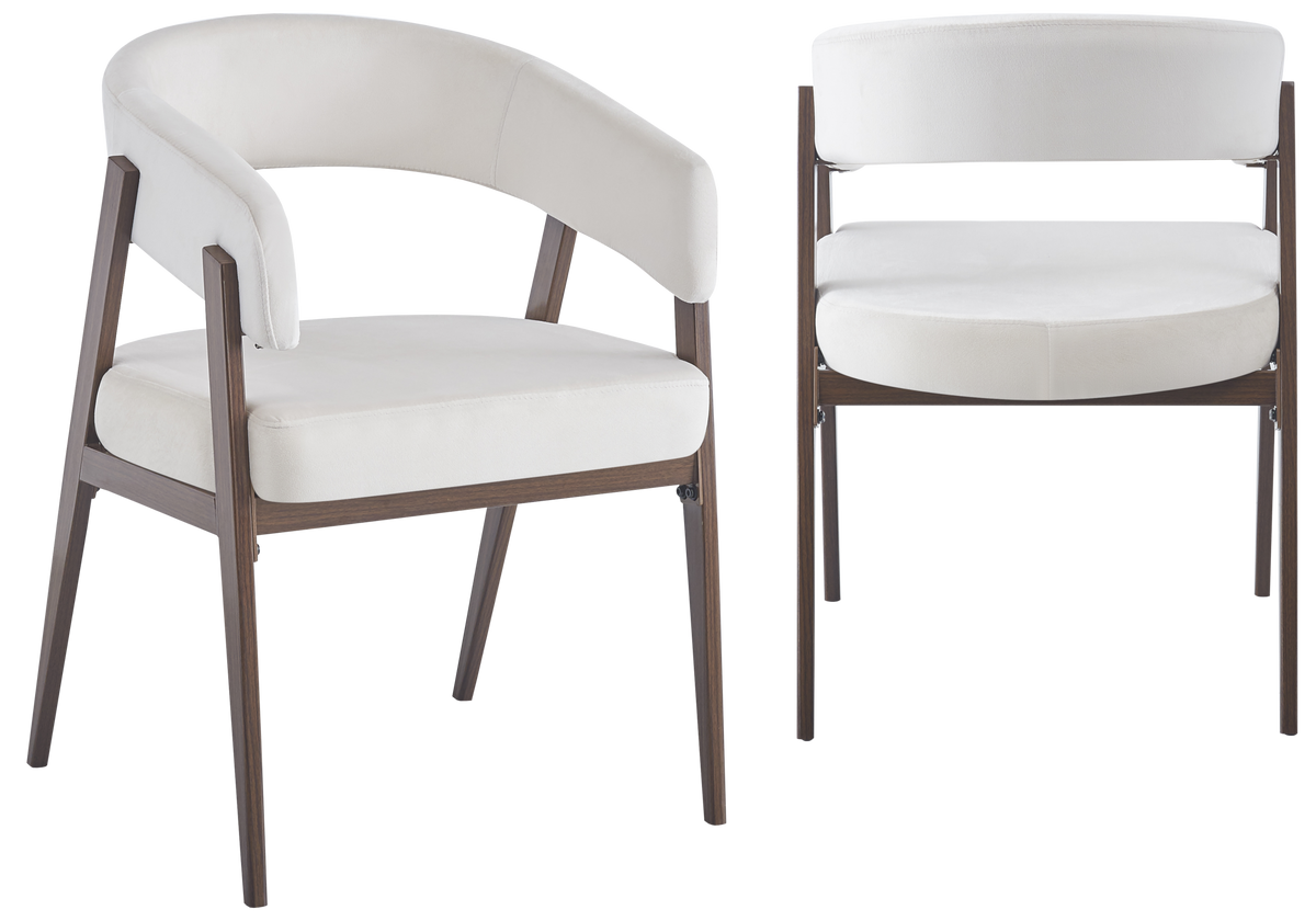 Fauteuil de table velours beige noyer - Oslo x4