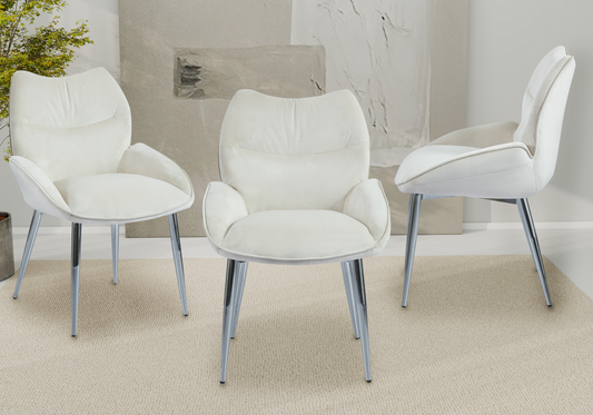 Fauteuil de table velours beige pieds argentés - Lyon x2