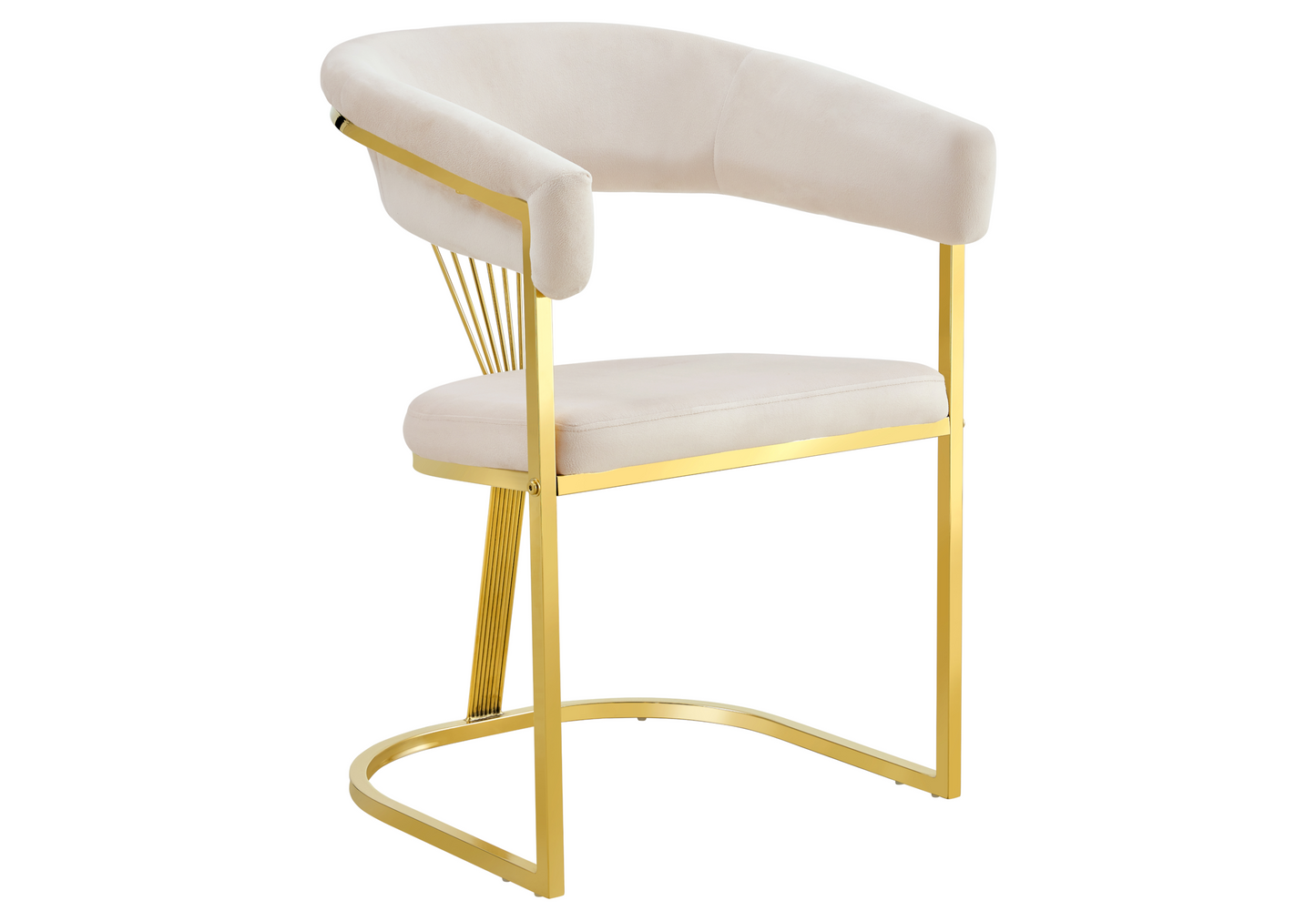 Fauteuil de table velours beige pieds luge doré - Siam x2