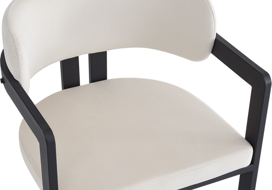 Fauteuil de table velours beige pieds noirs – Lyra x2