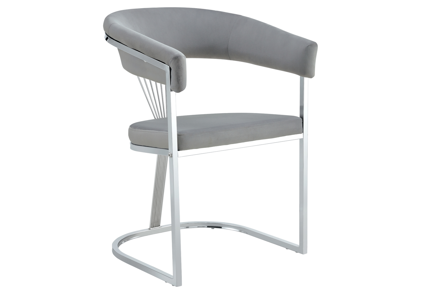 Fauteuil de table velours gris pieds luge chromé - Siam x2