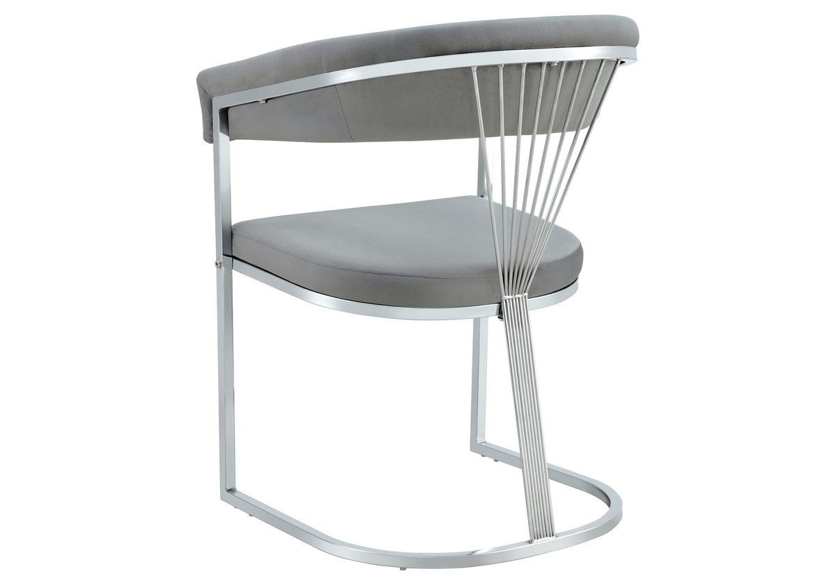 Fauteuil de table velours gris pieds luge chromé - Siam x2