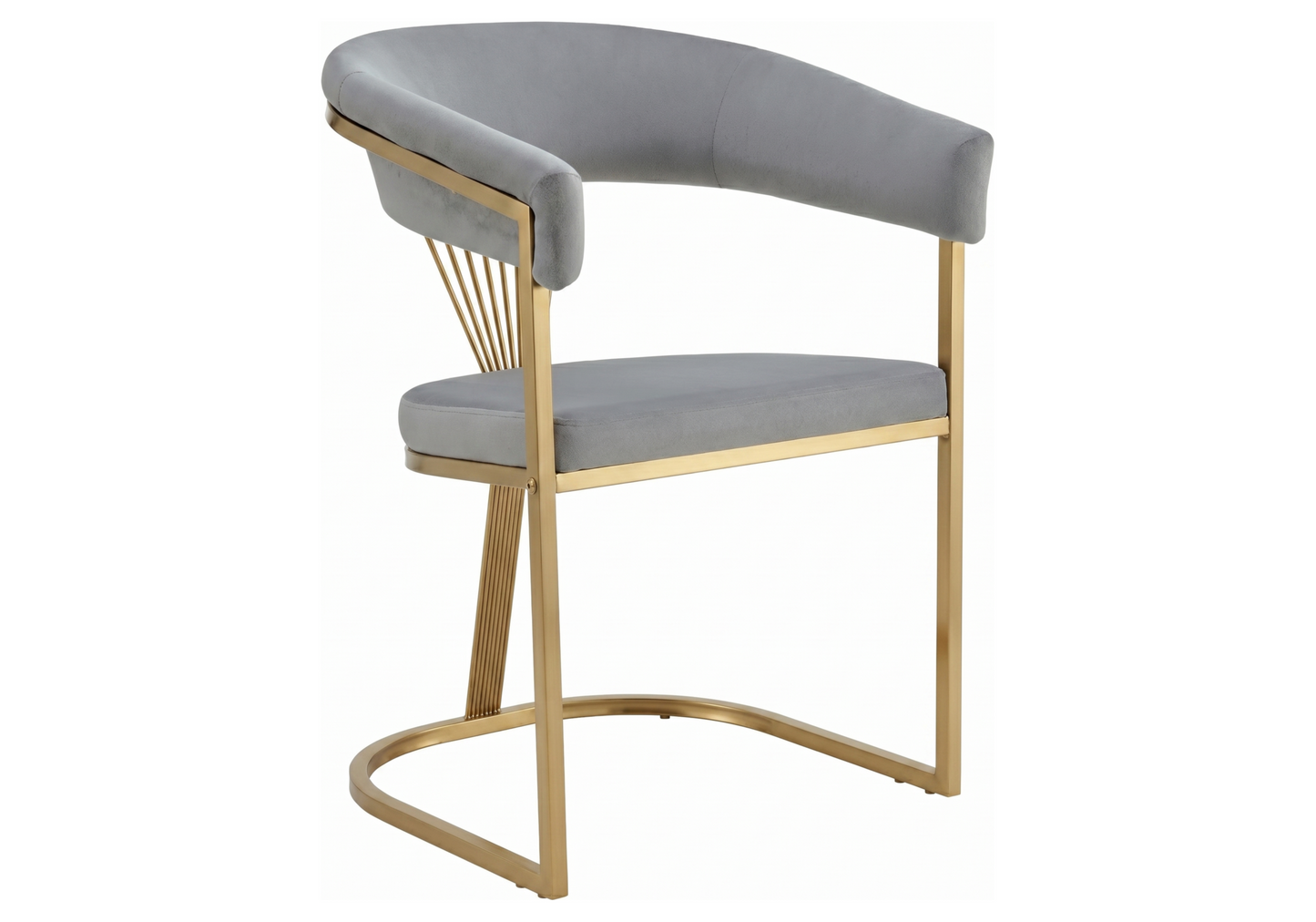 Fauteuil de table velours gris pieds luge doré - Siam x2