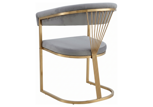 Fauteuil de table velours gris pieds luge doré - Siam x2