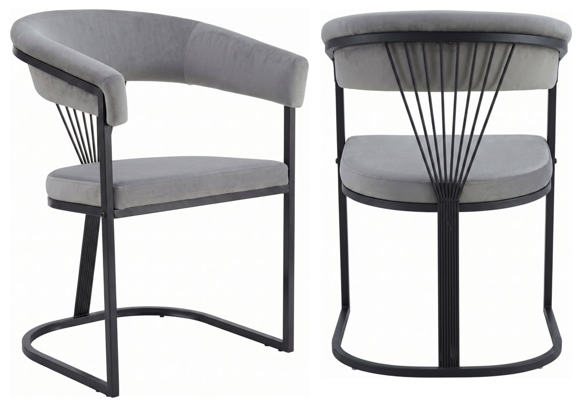 Fauteuil de table velours gris pieds luge noir - Siam x2