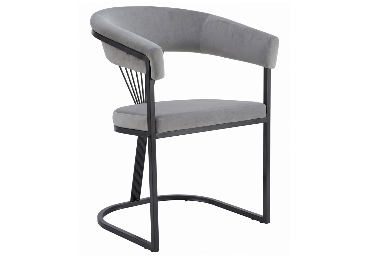 Fauteuil de table velours gris pieds luge noir - Siam x2