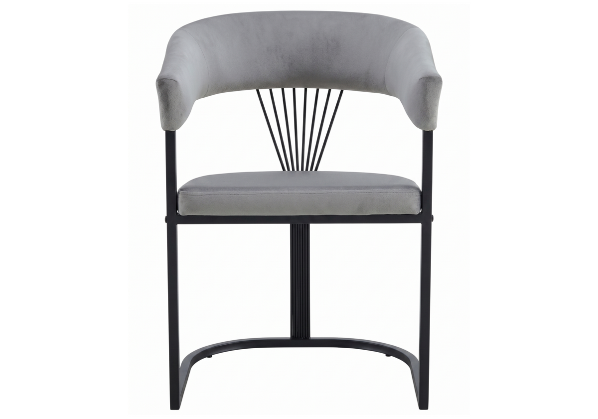 Fauteuil de table velours gris pieds luge noir - Siam x2