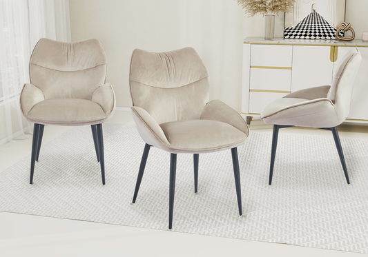 Fauteuil de table velours taupe pieds noirs - Lyon x2
