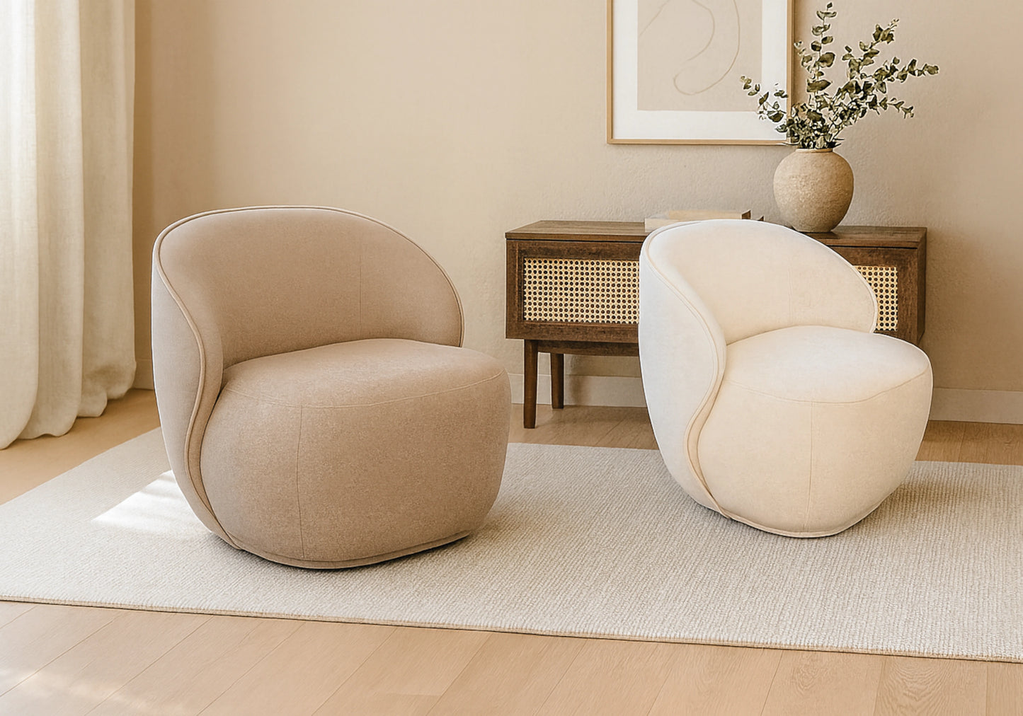 Fauteuil design pivotant velours taupe - ELSA