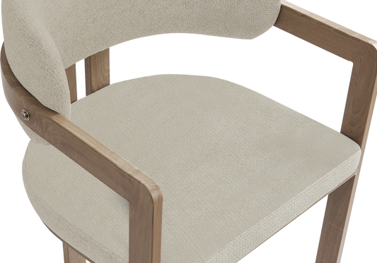 Fauteuil de table bouclé sable bois clair – Lyra x2